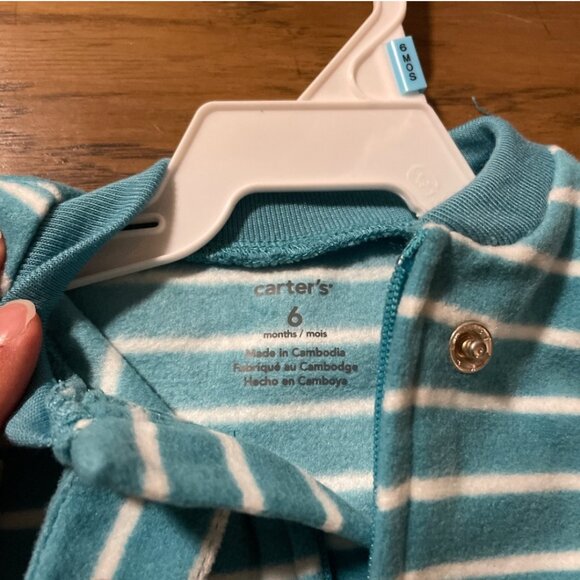 New Carter's fleece sleeper footie pajamas blue penguin size 6 months - Picture 2 of 6